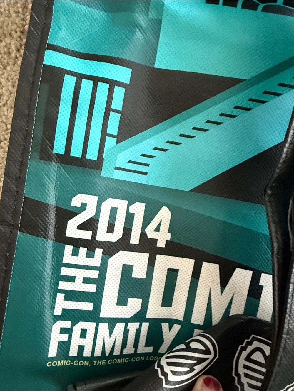 2014 Warner Bros. Teal Comic-Con Graphic Duffel Bag with Black Logo Straps